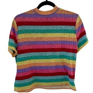 FOREVER 21+ | Rainbow Stripe Ribbed Short Sleeve Shirt 2X